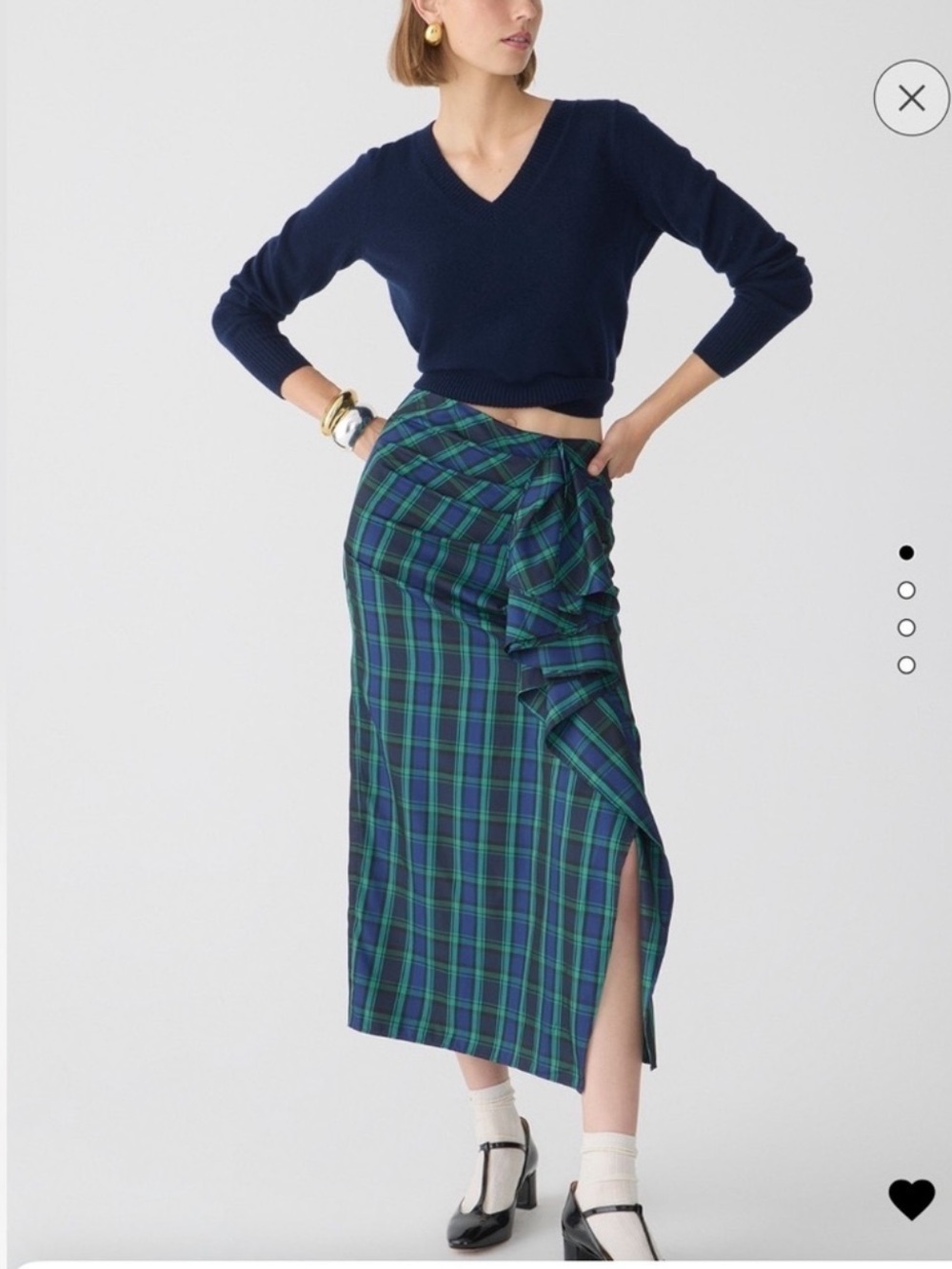 J. Crew Long Ruffle Skirt in Black Watch Tartan sz 16 Navy Green